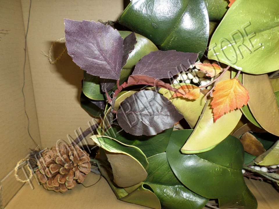 Frontgate Grandinroad Autumn Harvest Thanksgiving Magnolia Pine cones Garland 6' - Image 3 of 4