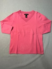 GoodClothes Women's Pink Large Knit 3/4 Sleeve V-Neck Blouse Tops Used