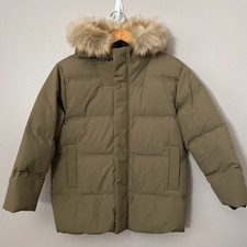 Zara Jacket Kids 10 Olive Green Puffer Down Feather Faux Fur Hood Winter Coat