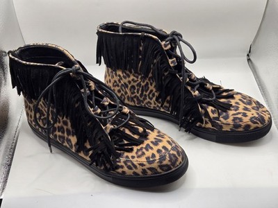 Crazy Train Leopard Print Fringe High Top Sneakers Women s Shoes Bootie Sz 9