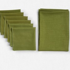 Olive Green Tablecloth Napkin Set Oblong 85x58 Farmhouse Dinner 6 Matching 17x17