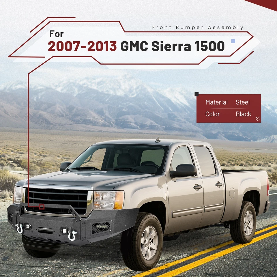 Black Steel Front Bumper Assembly W/LED Spotlights For GMC Sierra 1500 2007-2013 - Изображение 3 из 4