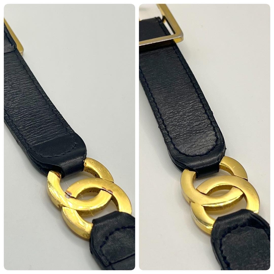 Chanel Gold Coco Mark Belt Black Leather Women display picture 2