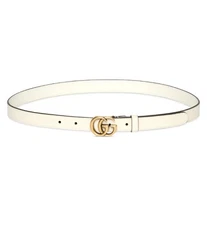 GG Marmont thin belt Gucci Women’s Skinny Ivory Leather Belt Gold Buckle Size 36