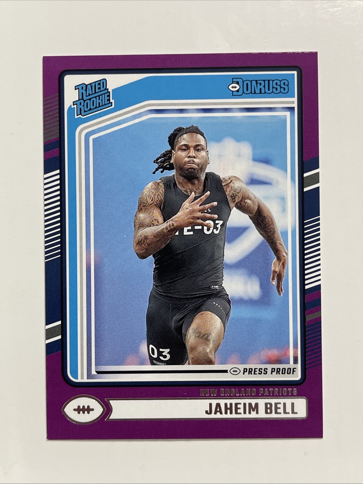 Jaheim Bell 2024 Donruss Press Proof Purple 337 New England Patriots Rookie