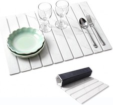 Diatomaceous Earth Dish Mat 24x16in Collapsible White Marble Quick Dry Absorbent