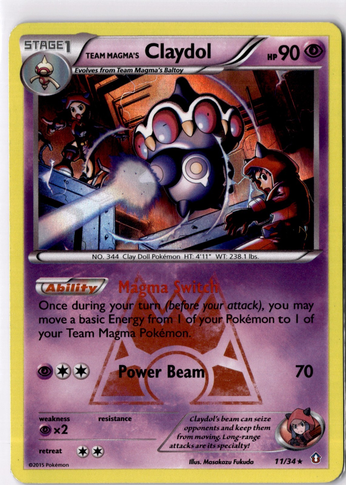 Team Magma's Claydol 11/34 Holo Rare Reverse Holo Double Crisis LP