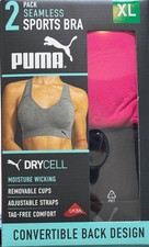 PUMA 2 Pack Seamless Sports Bra, Black/Pink, XL