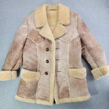 Vintage United Sheeplined Coat womens 40 Brown Shearling Sheepskin Jacket 70s