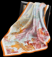 100% Silk 20" small square Scarf Women neckerchief Wrap floral yellow pink WS56