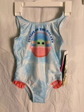 Girls Star Wars Mandalorian Blue One Piece Swimsuit Size 4T New With Tags