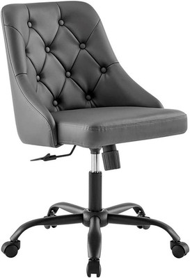 EEI-4370-BLK-GRY Distinct Tufted Swivel Vegan Leather Office Chair, Black Gray