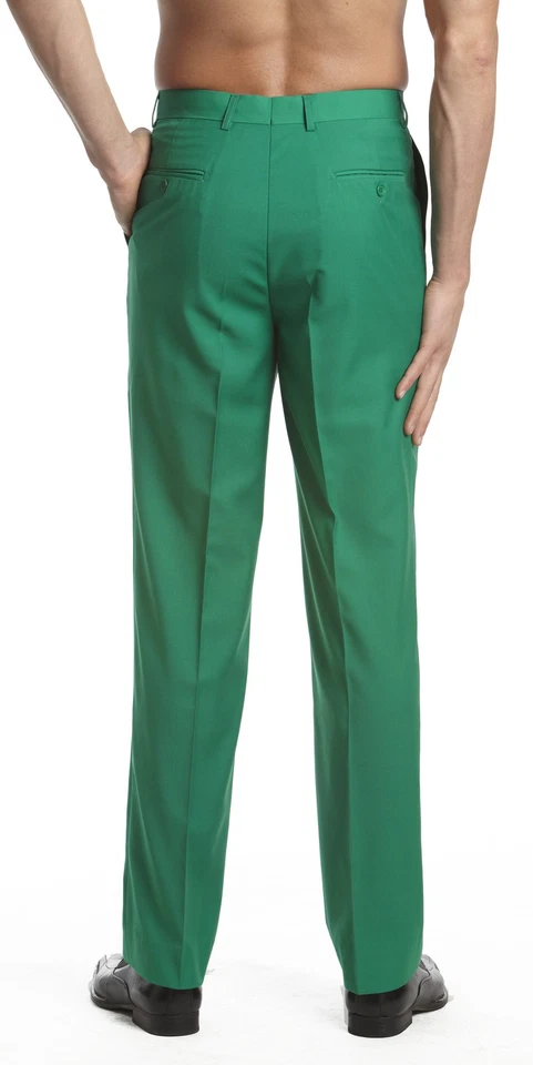 CONCITOR Men's Dress Pants Trousers Flat Front Slacks Solid EMERALD GREEN Color - Image 2 of 2