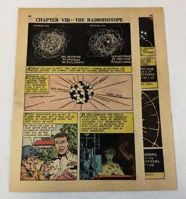 1960 three page cartoon story ~ THE RADIOISOTOPE Irene+Frederick Joliot-Curie