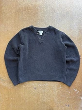 VTG 90s LL Bean Ribbed Cotton Knit Sweater Faded Black (S) Thick Fisherman USA