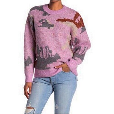 Elodie Women's Abstract Print Oversized Crew Neck Sweater in Purple Multi Medium