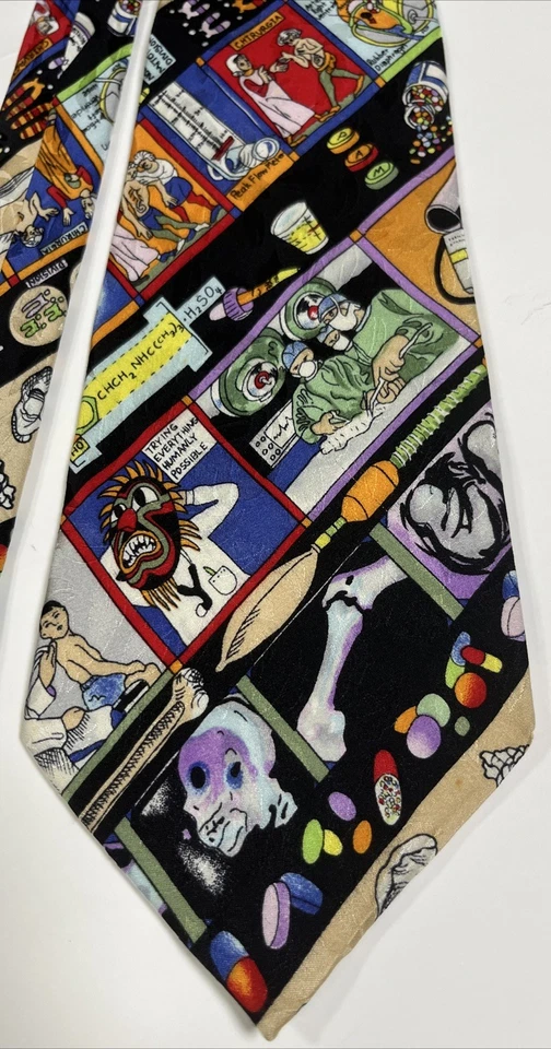 Corbata vintage Nicole Miller 1993 médicos médico medicina 100 % seda Foto 4 de 4