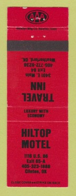 Matchbook Cover - Travel Inn Hiltop Motel Clinton OK Weatherford