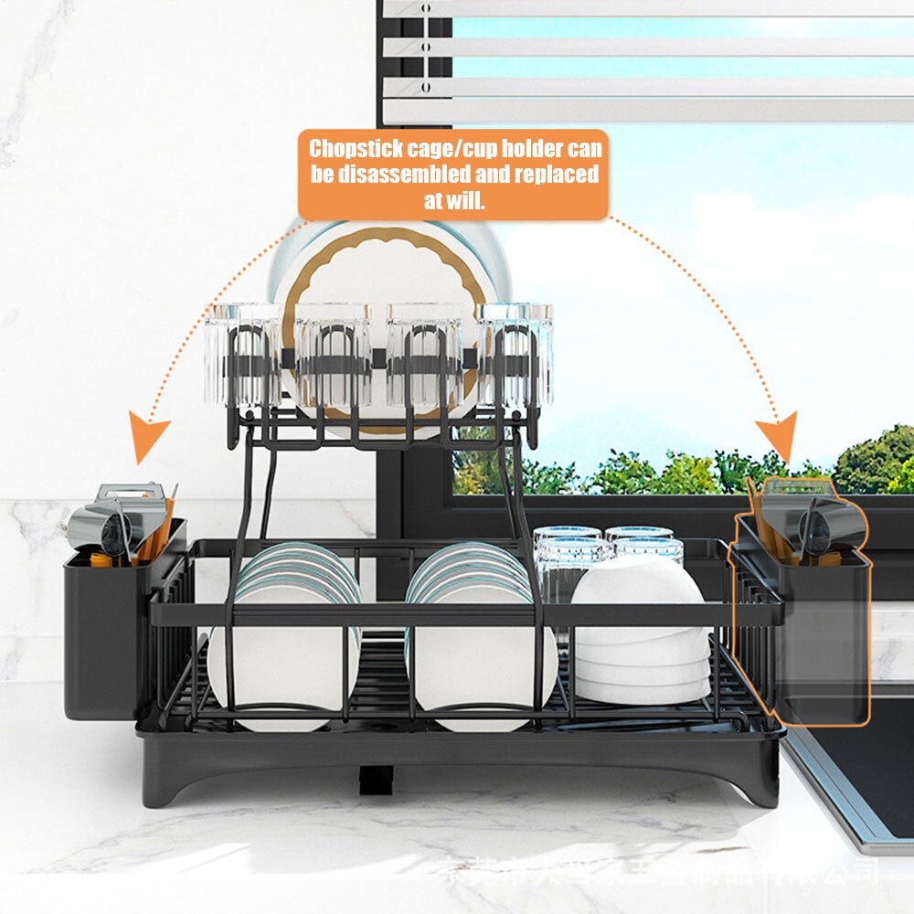 Over Sink Dish Drying Rack 2-Tier Stainless Steel Kitchen Shelf Cutlery Drainer