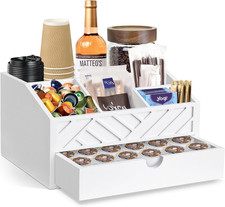 Coffee Bar Organizer with Drawer, Coffee Station Organizer for Countertop, Wood