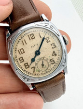 1920's Elgin Cushion Original Dial Military WWI Cushion Case Manual Wind RUNS