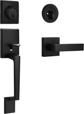 Black Front Door Handle Lock Set with Single Cylinder Deadbolt Reversible Lever