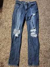 Levi's 721 High Rise Skinny Denim jeans Womens Blue DarkWash Distressed 29 Youth