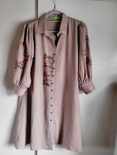 Z & Black Embroidered Shirt Dress Tunic Mauve Pink Boho Long Sleeve Size L