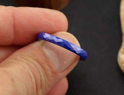 Blue Faceted Ceramic Wedding Ring: Elegant Stacking Band: Promise Ring: size L