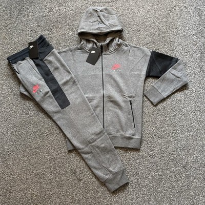 Nike Air Jungen NSW Full Trainingsanzug Set Zip Hoodie Jogginghose Grau S M L XL UVP 86£