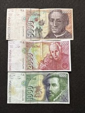 1992 Bank Of Spain 1000, 2000 & 5000 Pesetas Banknotes Set - Pre Euro Lot 3