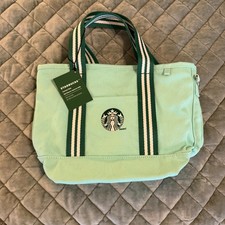 Starbucks Road Trip Small Canvas Tote Bag Womens Light Green w/ Detachable Strap