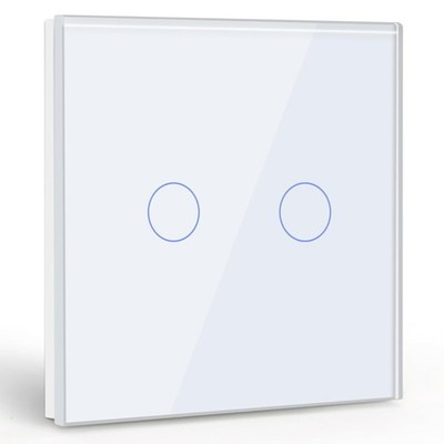 Eleganter Touch Lichtschalter 2 Gang 1-fach, Hartglas mit LED-Anzeige