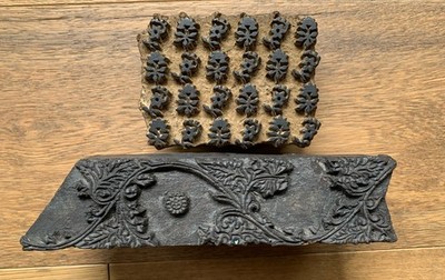 Vntg Hand-Carved Wooden Printing Textile Blocks Wallpaper Wood Stamps