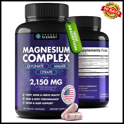 Glicinato, Malato Y Citrato De Magnesio Vitamin B6 Premium 2150 Mg | 90 Cápsulas