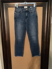 Frame Le High Straight Blue Jean Raw Edge and Side Slits 27