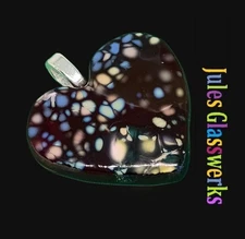 Hand Crafted  Fused Glass Heart Pendant Necklace W/ Chain  #1256 Funky
