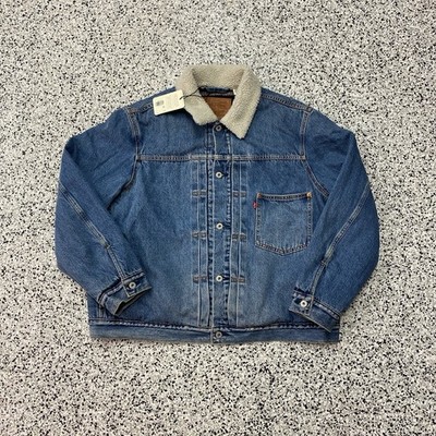 Levis Premium Type I Lined Trucker Jacket XL Wake Up Medium Wash Big ''E'' NWT