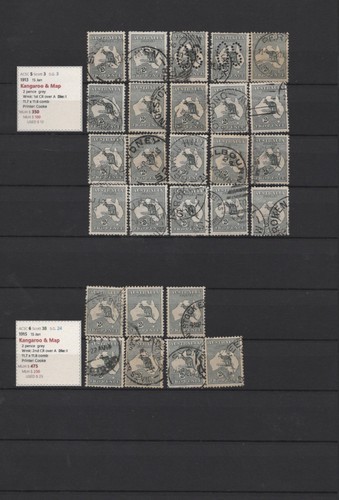 KANGAROO AND MAP ABOUT 260 USED STAMPS TO 2 SHILLINGS. SHADES, POSTMARKS, LABELS - Bild 10 von 19