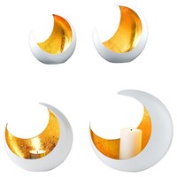 2Er Set Deko Aesthetic Teelichthalter Kerzenhalter Moon Weiss