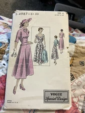 Vogue S-4987 1940’s 1pc Dress W/ Jacket Size 12 30 Bust 33 Hip Special Unused