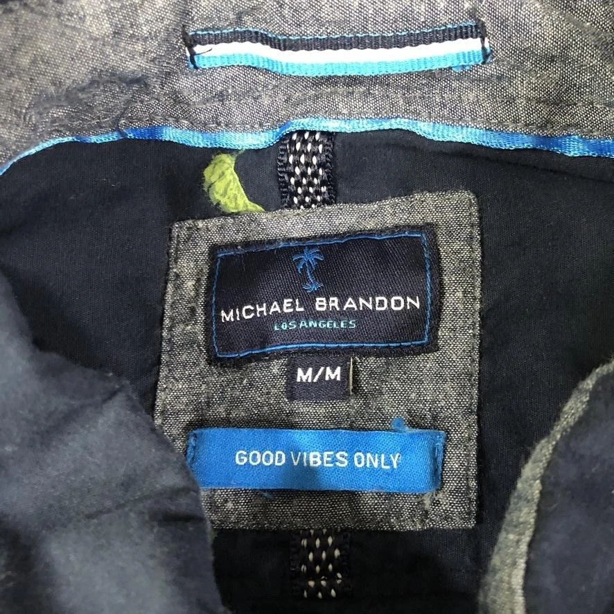 Camisa Michael Brandon Para Hombre Mediana Azul Tropical Flamenco Sandía Hawaiana Foto 3 de 4