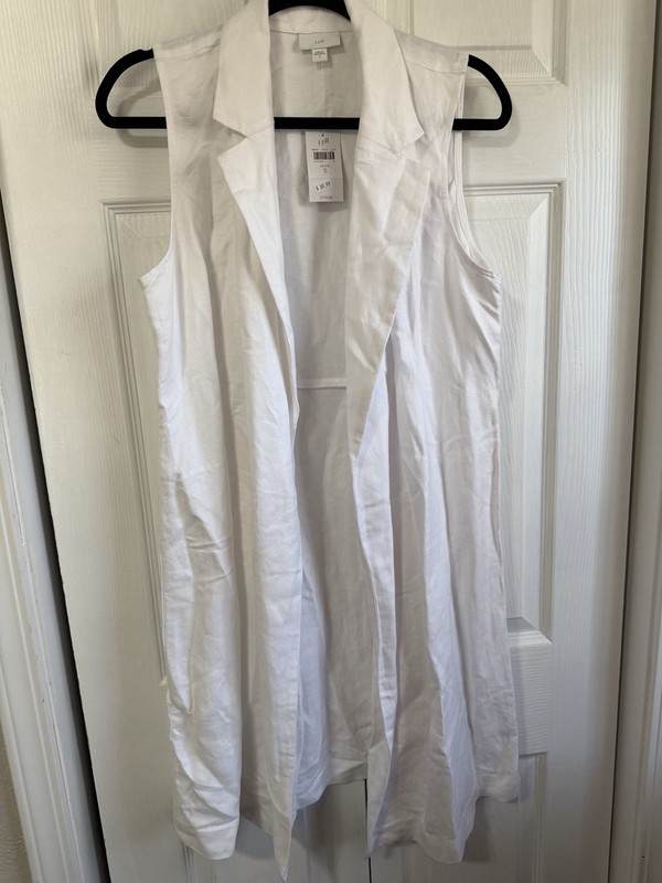J. Jill White Linen Rayon Sleeveless Longline Duster Vest Medium NWT Size Small