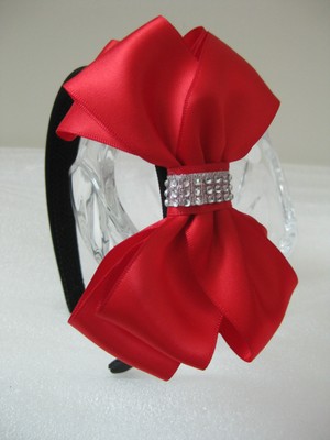 Girl Teen Ladies Christmas Stripe Metallic Rhinestone Hair Bow Tie Clip Barrette