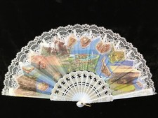 Decorated Spanish Hand Held Fan w/White Lace
