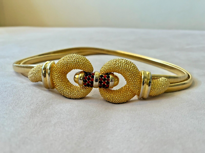Judith Leiber Vintage Gold Toned Metal Stretch Belt with Jeweled