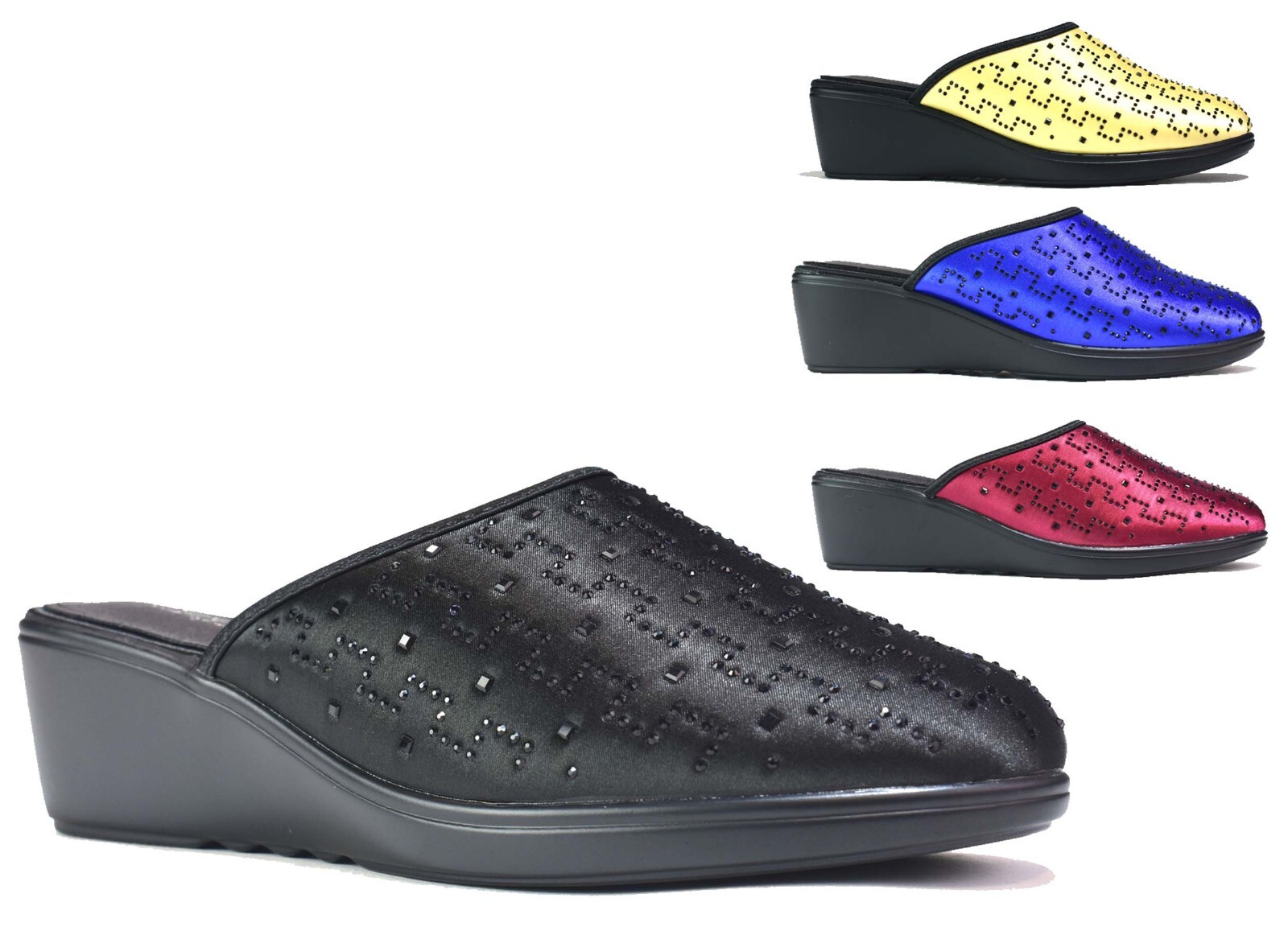 PANTOFOLA D’ORO Scarpe donna nere Diamante ciabatte donna casual slip on estive punta chiusa