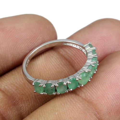 Summer 925 Silver Ring Oval Emerald Natural Gemstone Jewelry Size 8 - Picture 3 of 9