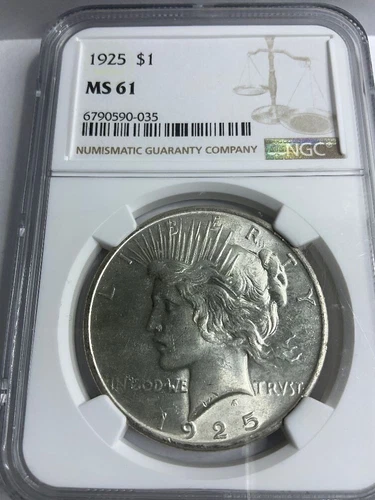 1925 Peace Silver Dollar GRADED MS 61 (NGC #6790590-035) 90% Silver