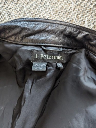 Chaqueta de cuero vintage J PETERMAN motocicleta británica con cinturón L negro TRINCHERA - Imagen 3 de 11